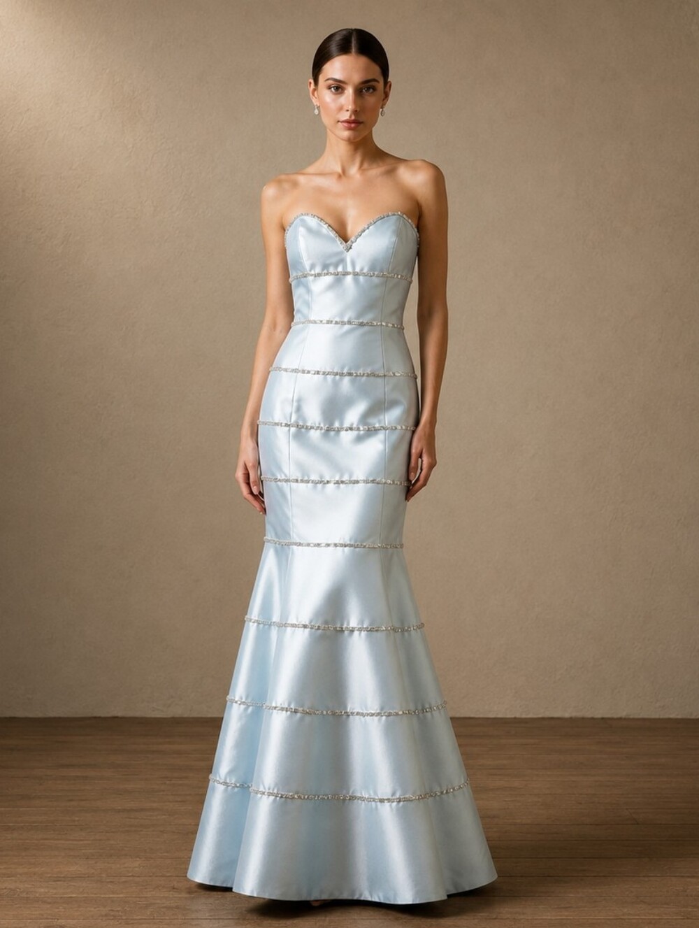 Vintage Y2K Camille La Vie Blue Rhinestone Mermaid Prom Gown Size 0 Strapless